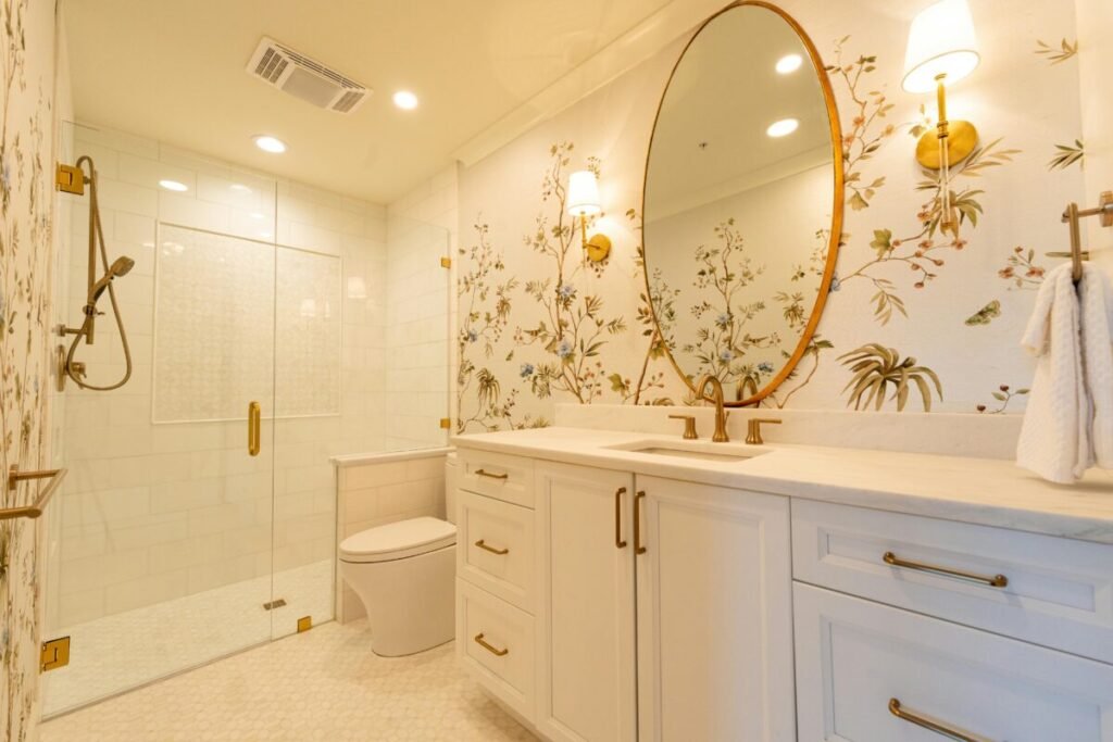 Banheiro moderno confortável e funcional no dia a dia